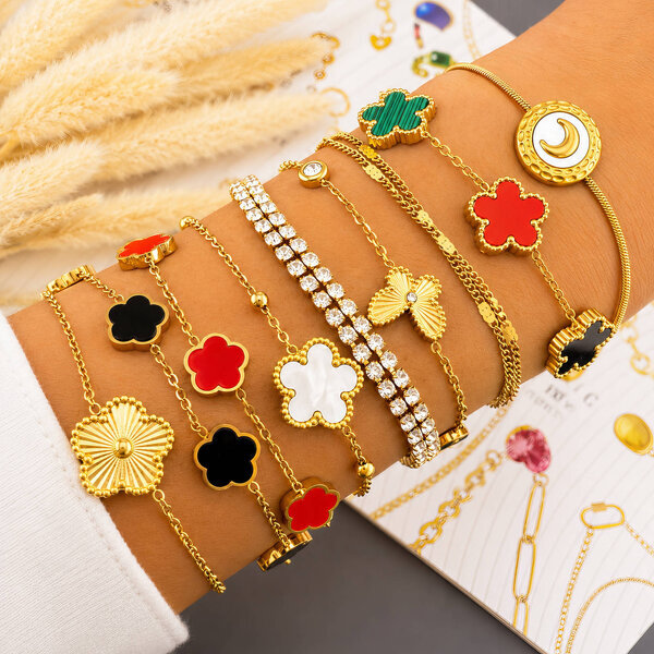 "Flower Meadow" Bracelet, 18K Gold Plated Steel