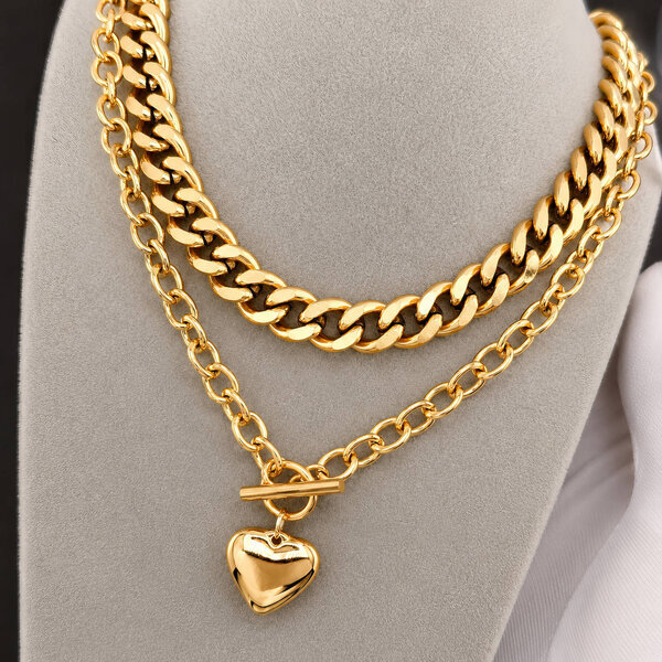 "Heart" Necklace, 18K Gold Plated Steel