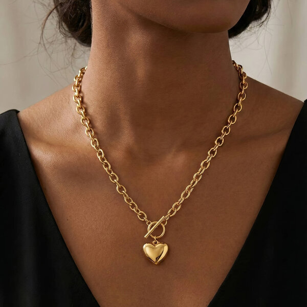 "Heart" Necklace, 18K Gold Plated Steel