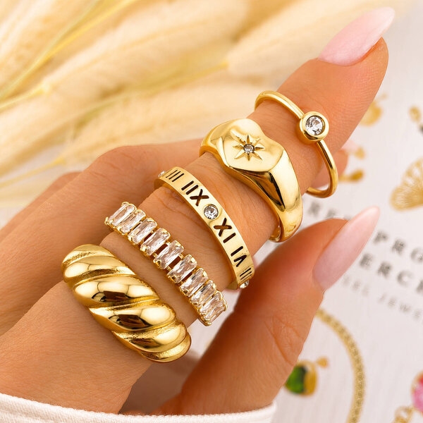 "Croissant" Ring, 18K Gold Plated Steel
