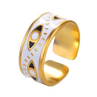 18K gold plated Stainless steel  "Evil Eyes" finger ring, Intensity