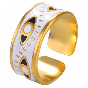 18K gold plated Stainless steel  "Evil Eyes" finger ring, Intensity