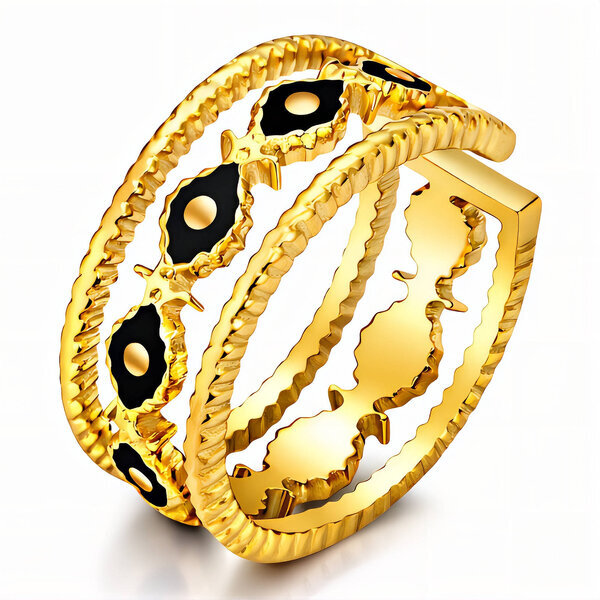 "Evil Eyes" Ring, 18K Gold Plated Steel