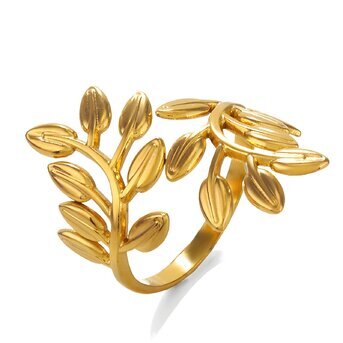 18K gold plated Stainless steel  "Leafs" finger ring, Intensity