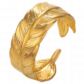 18K gold plated Stainless steel  "Leafs" finger ring, Intensity