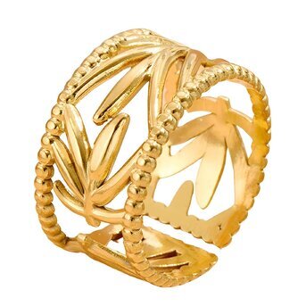 18K gold plated Stainless steel  "Leafs" finger ring, Intensity