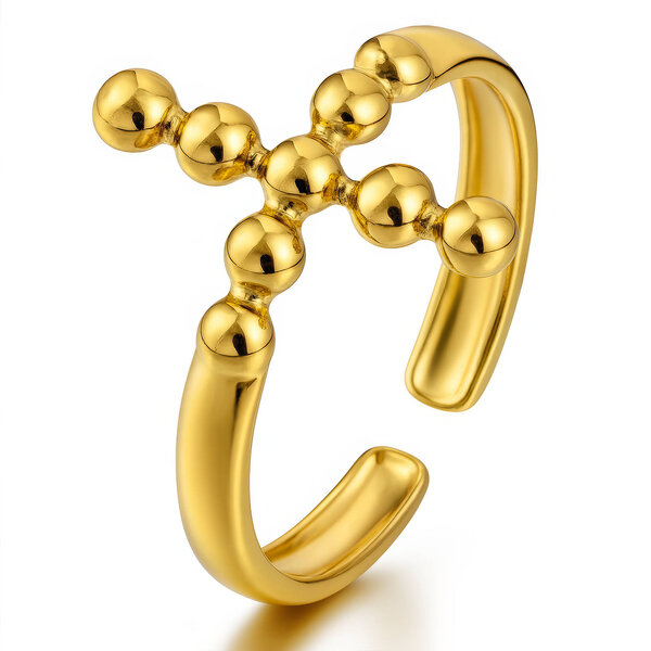 "Crosses" Ring, 18K Gold Plated Steel