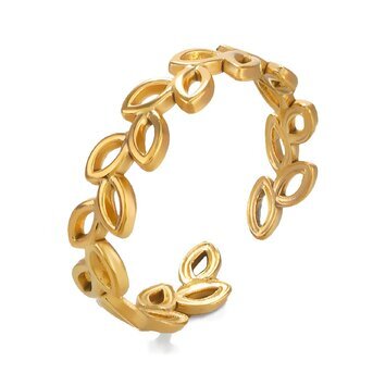 18K gold plated Stainless steel  "Leafs" finger ring, Intensity