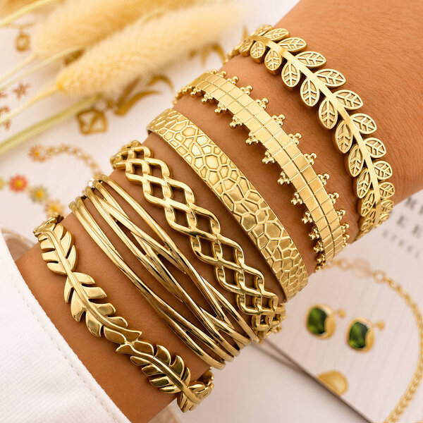 "Leaves" Bracelet, 18K Gold Plated Steel