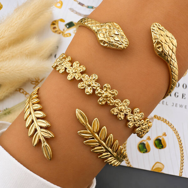 "Flowers" Bracelet, 18K Gold Plated Steel