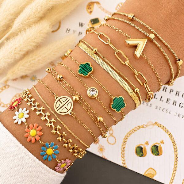 Bracelet, 18K Gold Plated Steel
