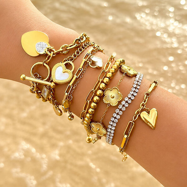 "Hearts" Bracelet, 18K Gold Plated Steel