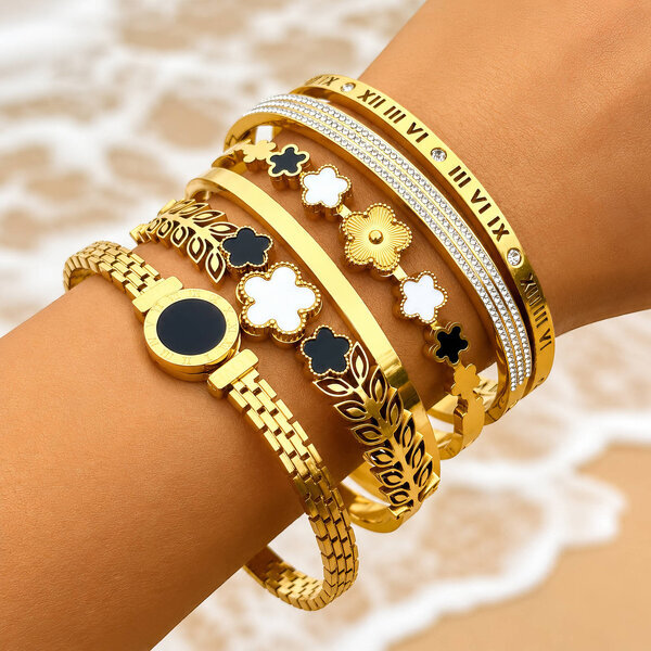 "Flower Meadow" Bracelet, 18K Gold Plated Steel
