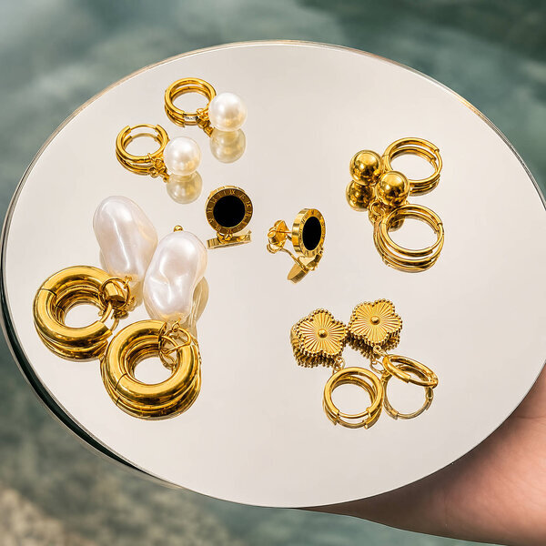 Earrings, 18K Gold Plated Steel