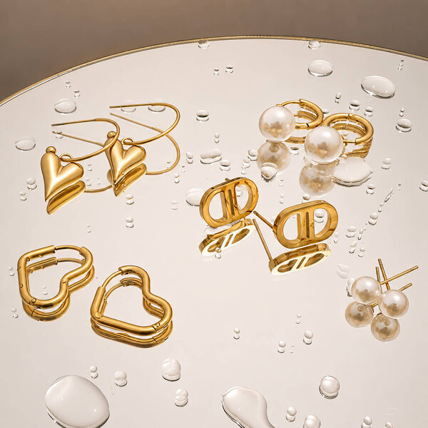 "Hearts" Earrings, 18K Gold Plated Steel