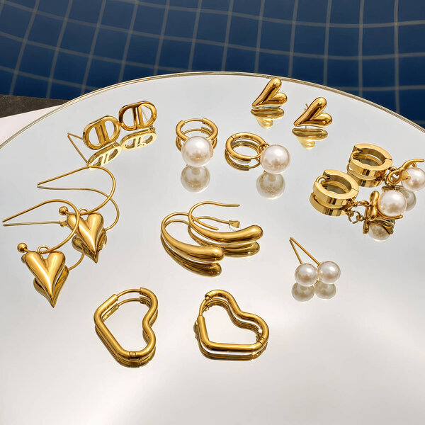 Earrings, 18K Gold Plated Steel