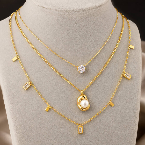 Necklace, 18K Gold Plated Steel