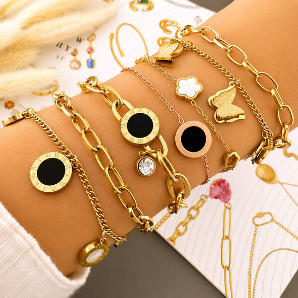 Bracelet, 18K Gold Plated Steel
