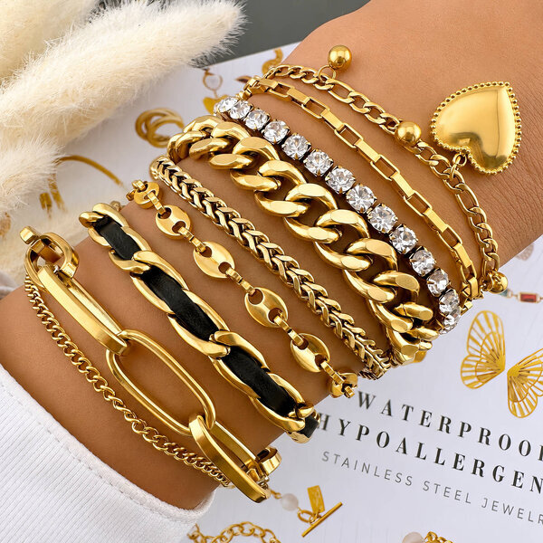 "Hearts" Bracelet, 18K Gold Plated Steel