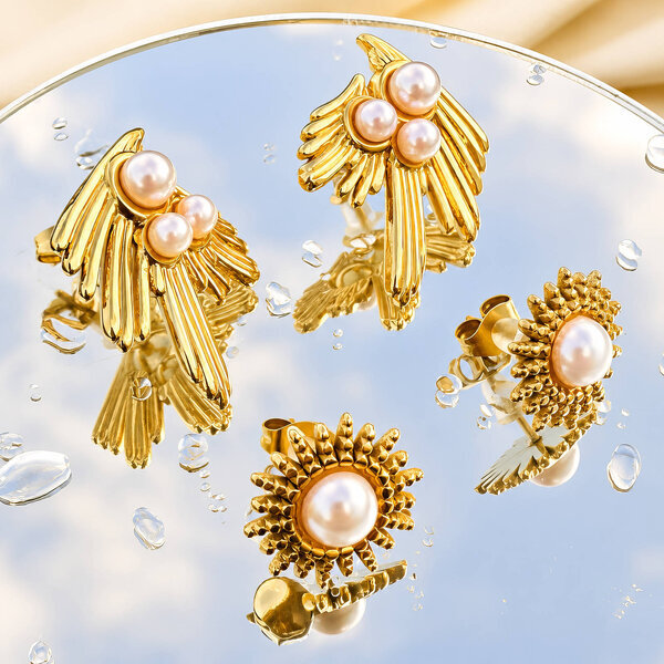Earrings, 18K Gold Plated Steel