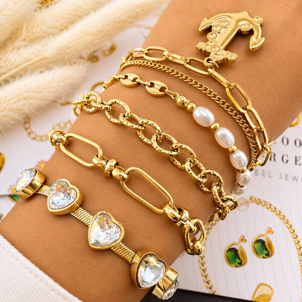 Bracelet, 18K Gold Plated Steel