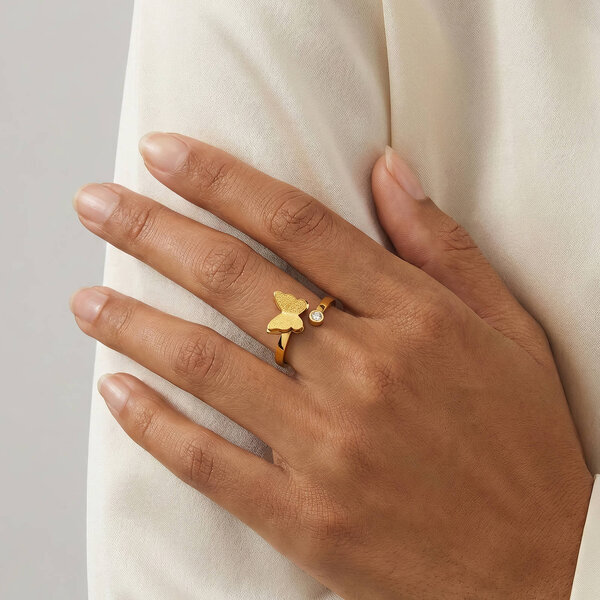 "Butterfly" Ring, 18K Gold Plated Steel