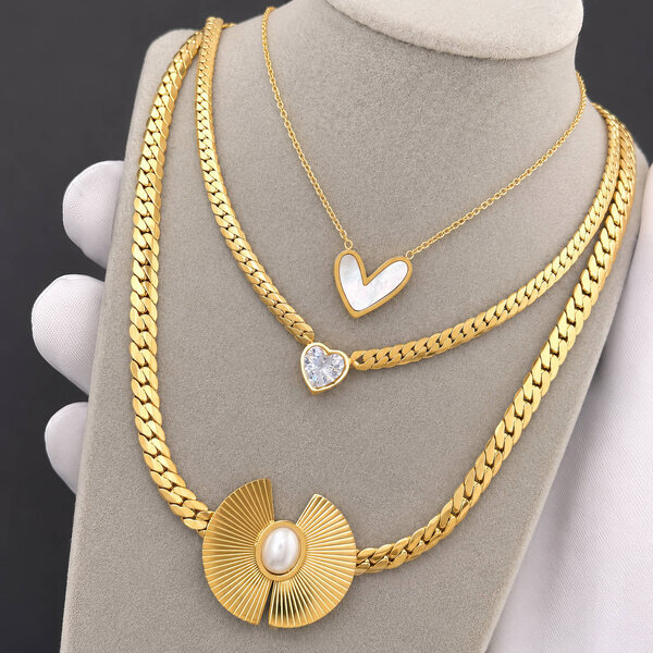 "Hearts" Necklace, 18K Gold Plated Steel
