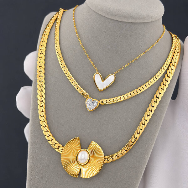 "Hearts" Necklace, 18K Gold Plated Steel