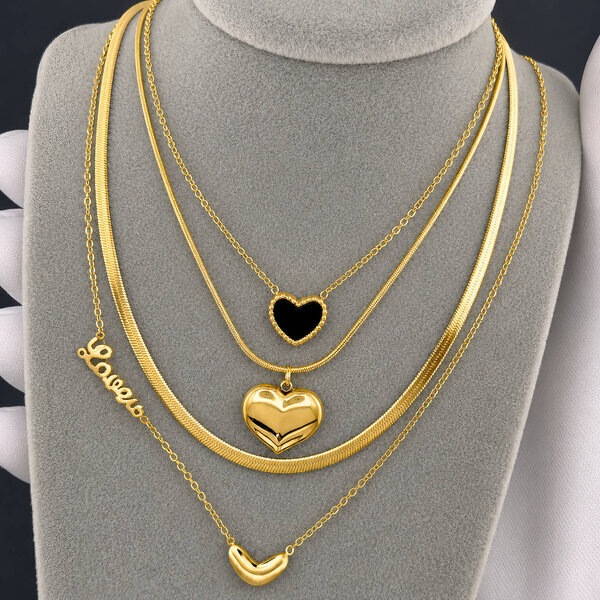 "Hearts" Necklace, 18K Gold Plated Steel