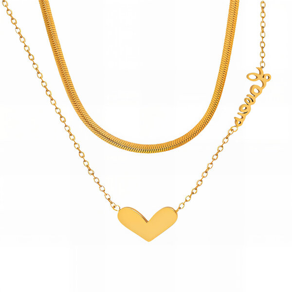 "Heart" Necklace, 18K Gold Plated Steel