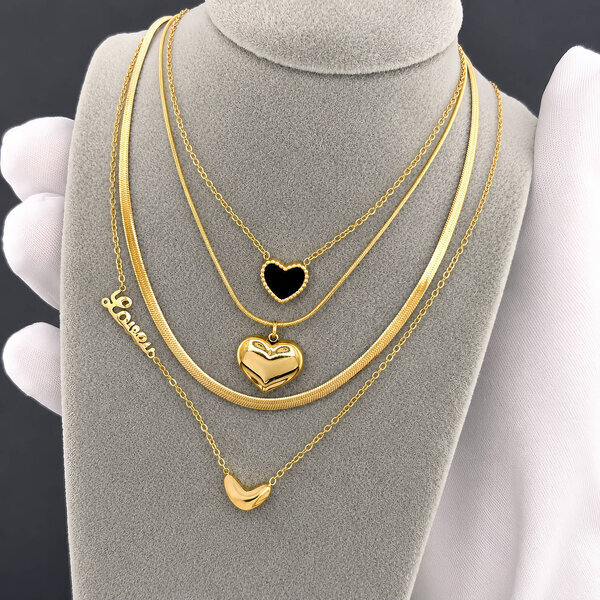 "Hearts" Necklace, 18K Gold Plated Steel