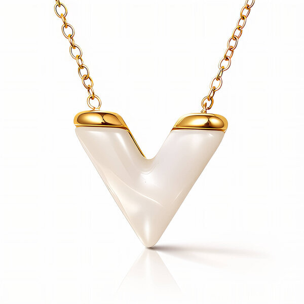 "V" Necklace, 18K Gold Plated Steel