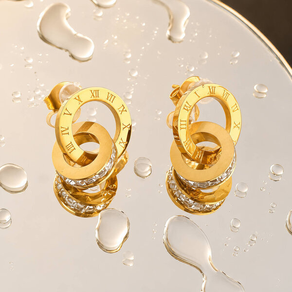 Earrings, 18K Gold Plated Steel