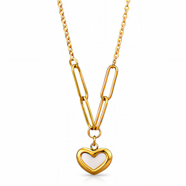 "Hearts" Necklace, 18K Gold Plated Steel