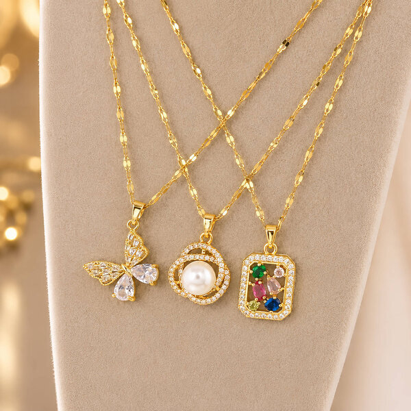 Necklace, 18K Gold Plated Steel