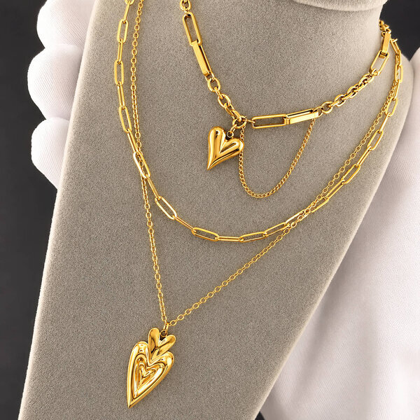 "Heart" Necklace, 18K Gold Plated Steel