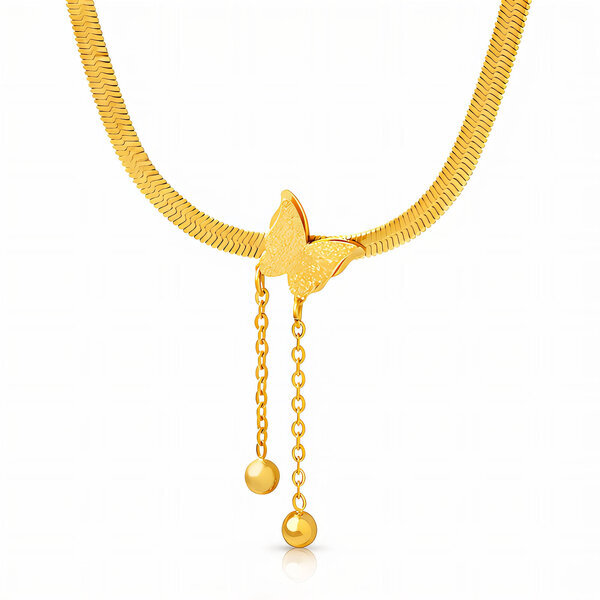 "Butterfly" Necklace, 18K Gold Plated Steel
