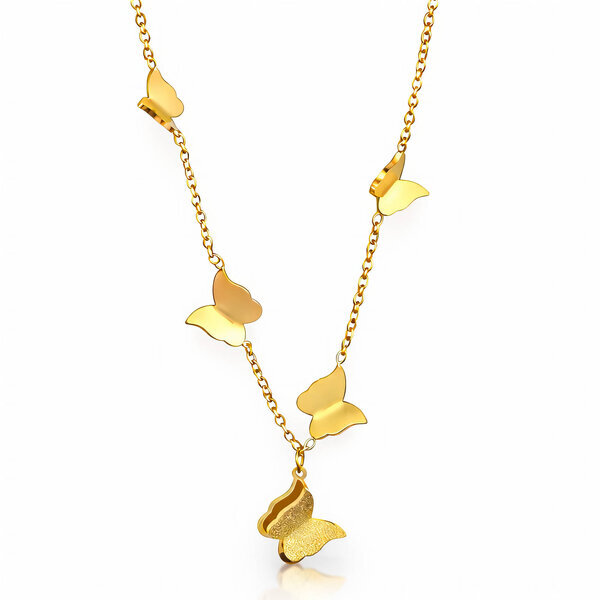 "Butterflies" Necklace, 18K Gold Plated Steel