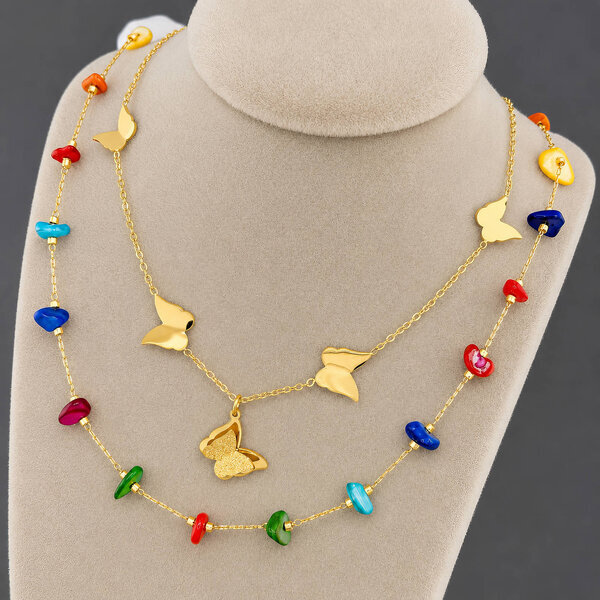 "Butterflies" Necklace, 18K Gold Plated Steel