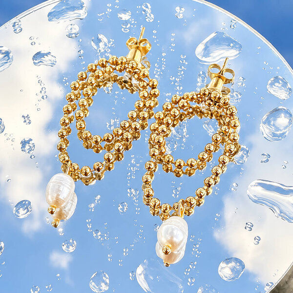 Earrings, 18K Gold Plated Steel