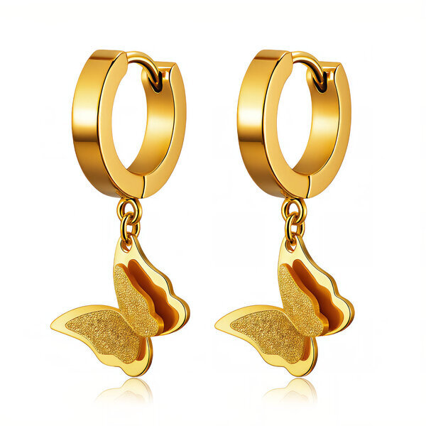 "Butterflies" Earrings, 18K Gold Plated Steel