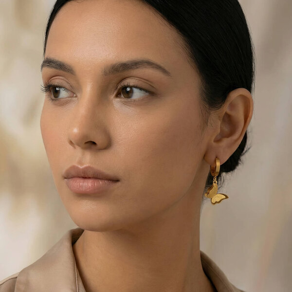 "Butterflies" Earrings, 18K Gold Plated Steel