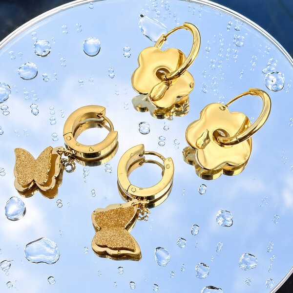 "Butterflies" Earrings, 18K Gold Plated Steel
