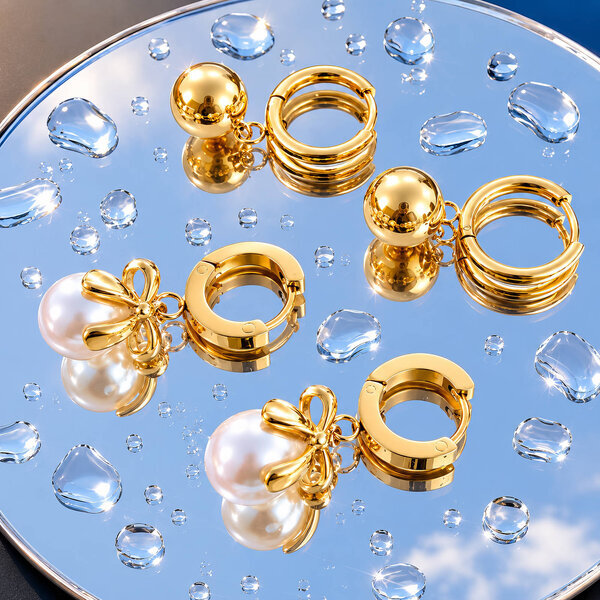 Earrings, 18K Gold Plated Steel