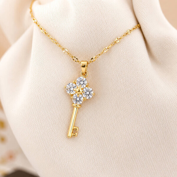 "Key" Necklace, 18K Gold Plated Steel
