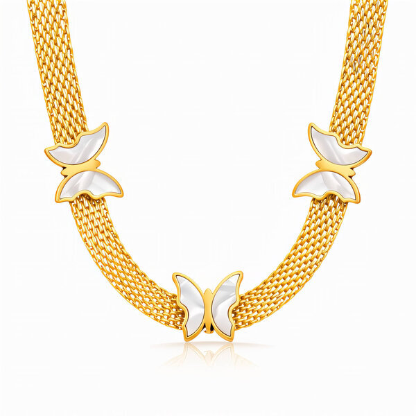 "Butterflies" Necklace, 18K Gold Plated Steel