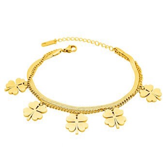 18K gold plated Stainless steel  "Four-leaf clover" bracelet, Intensity