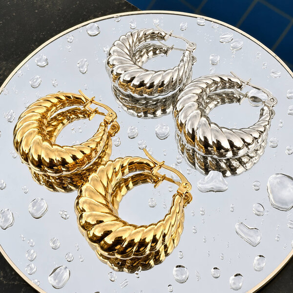 Earrings, 18K Gold Plated Steel