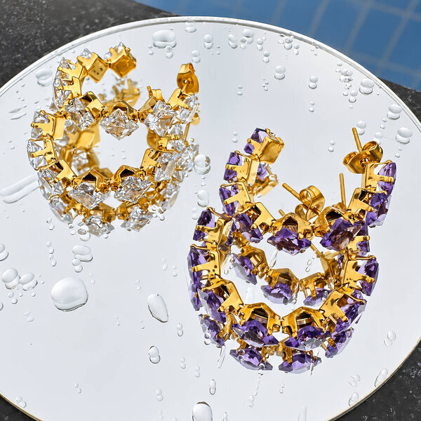 Earrings, 18K Gold Plated Steel