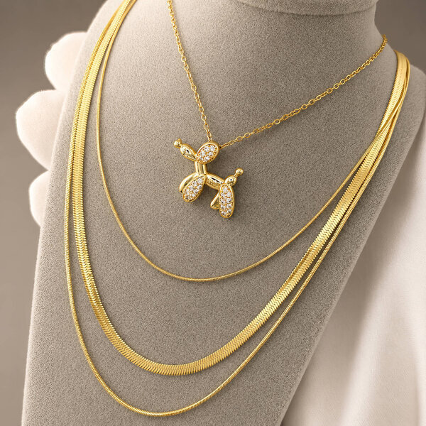 "Dog" Necklace, 18K Gold Plated Steel